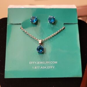 Effy Blue Topaz Stud Earrings & Silver Necklace Set
